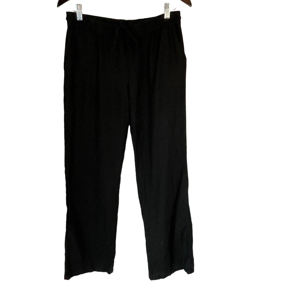 LOVE TREE Black Drawstring Waist Wide Leg Pants Womens Large Linen Blend
